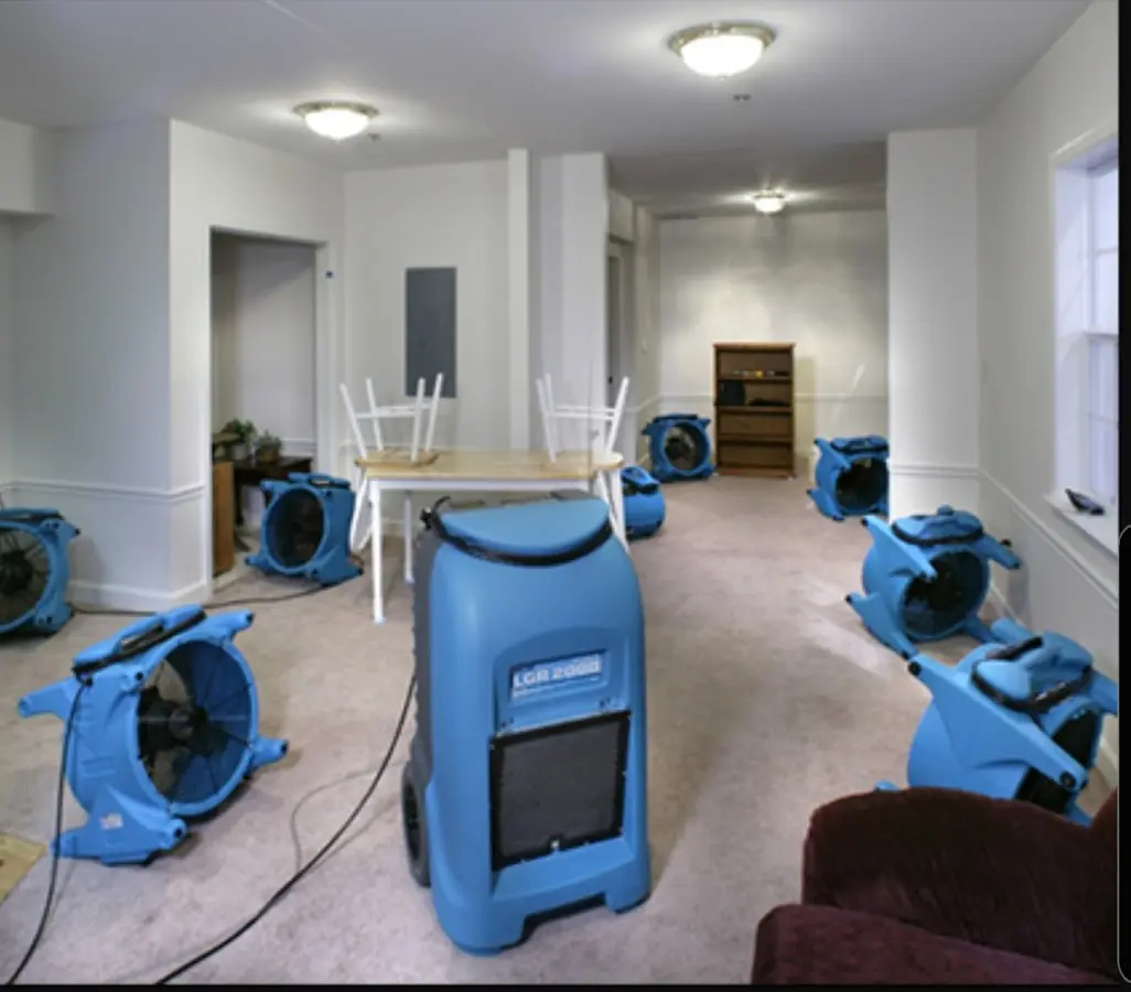 Air movers and dehumidifier setup for Water Damage Restoration in Long Lake